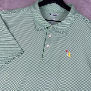 Local Boy Outfitters Golf Polo Shirt Men's XL Lucky Green White Striped Dog Flag